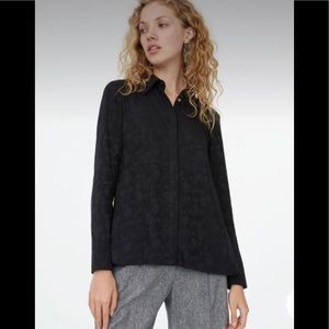 Club Monaco Black Serpell Chemise Long Sleeve Shirt Small Button Up Floral Top